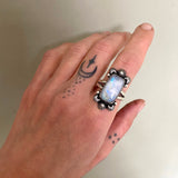 Celestial Rainbow Moonstone Ring- Size 10- Rainbow Moonstone and Sterling Silver