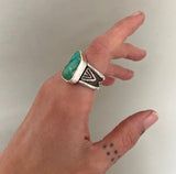 The Squiggle Signet Ring- Size 10- Sonoran Gold Turquoise and Sterling Silver