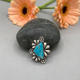 The Flora Ring 1- Natural Royston Turquoise and Sterling Silver- Finished to Size or as a Pendant