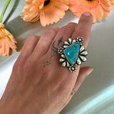The Flora Ring 1- Natural Royston Turquoise and Sterling Silver- Finished to Size or as a Pendant