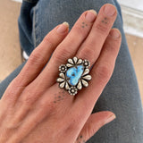 The Flora Ring 2- Natural Golden Hills Turquoise and Sterling Silver- Finished to Size or as a Pendant