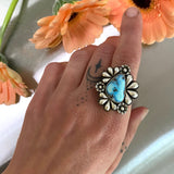 The Flora Ring 2- Natural Golden Hills Turquoise and Sterling Silver- Finished to Size or as a Pendant