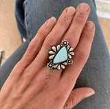 The Flora Ring 4- Natural Royston Turquoise and Sterling Silver- Finished to Size or as a Pendant