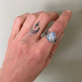 The Reflection Ring- Rainbow Moonstone and Stamped Sterling Silver- Size 6.5