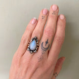 Celestial Rainbow Moonstone Ring- Size 6- Rainbow Moonstone and Sterling Silver