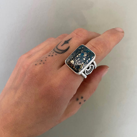 The Signet Ring- Size 6.5- Morenci II Turquoise and Sterling Silver