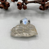 The Reflection Ring- Rainbow Moonstone and Stamped Sterling Silver- Size 7.5