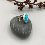 The Squiggle Signet Ring- Size 7- Sonoran Gold Turquoise and Sterling Silver