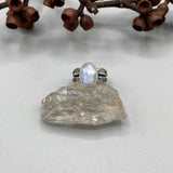 The Reflection Ring- Rainbow Moonstone and Stamped Sterling Silver- Size 8.5