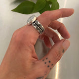 The Reflection Ring- Rainbow Moonstone and Stamped Sterling Silver- Size 9.5