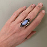 Celestial Rainbow Moonstone Ring- Size 9- Rainbow Moonstone and Sterling Silver