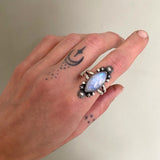 Celestial Rainbow Moonstone Ring- Size 9- Rainbow Moonstone and Sterling Silver