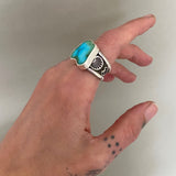 The Squiggle Signet Ring- Size 9- Sonoran Gold Turquoise and Sterling Silver