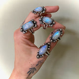 Celestial Rainbow Moonstone Ring- Size 9- Rainbow Moonstone and Sterling Silver