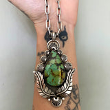 The Antheia Necklace- Bamboo Mountain Turquoise and Sterling Silver- 20" Chunky Sterling Forzatina Chain Included
