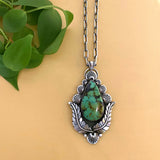 The Antheia Necklace- Bamboo Mountain Turquoise and Sterling Silver- 20" Chunky Sterling Forzatina Chain Included