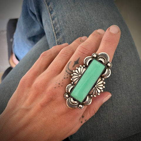 The Carousel Ring- Chrysoprase and Sterling Silver- Finished to Size or as a Pendant