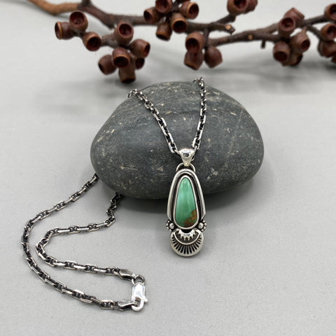 The Sprout Necklace 1- Royston Turquoise and Sterling Silver- 18" Sterling Anchor Chain