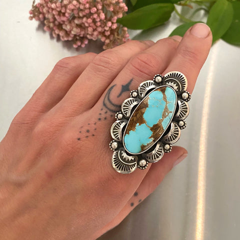 The Delphinium Ring- Royston Turquoise and Sterling Silver- Finished to Size or as a Pendant