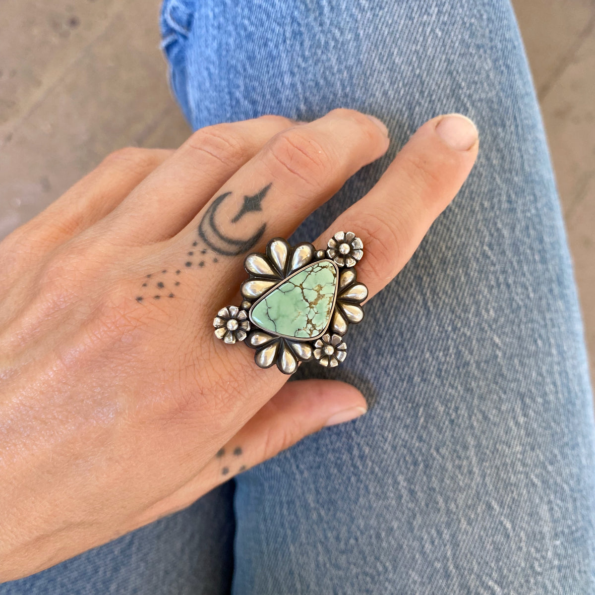 no.005 エメラルドのリースとMottled ring The Flora Ring 2- Natural Prince Variscite and Sterling Silver