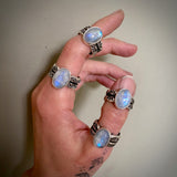 The Reflection Ring- Rainbow Moonstone and Stamped Sterling Silver- Size 8.5
