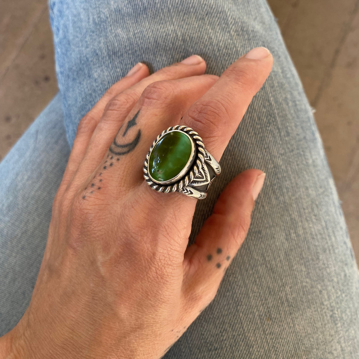 The Two-Tone Signet Ring- Fits Size 11- Natural Ajax Turquoise and