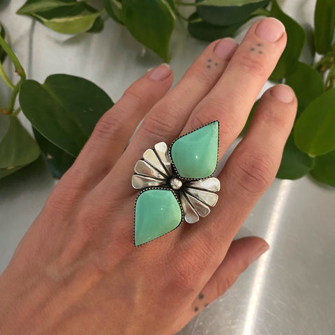 The Mariposa Ring- Chrysoprase and Sterling Silver- Finished to Size or as a Pendant