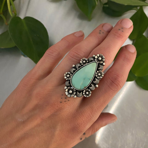 The Moonflower Ring- Natural Royston Turquoise and Sterling Silver- Finished to Size or as a Pendant
