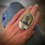 The Cosmic Portal Ring 2- Morenci II Turquoise and Sterling Silver- Finished to Size or as a Pendant