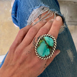 The Riptide Ring- Bamboo Mountain Turquoise and Sterling Silver- Finished to Size or as a Pendant