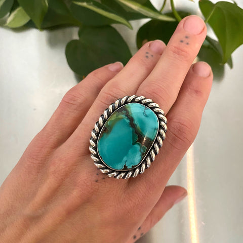 The Riptide Ring- Bamboo Mountain Turquoise and Sterling Silver- Finished to Size or as a Pendant