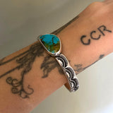 Heavyweight Stamped Cuff- Size S/M- Royston Turquoise and Chunky Sterling Silver Bracelet