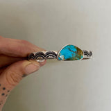 Heavyweight Stamped Cuff- Size S/M- Royston Turquoise and Chunky Sterling Silver Bracelet