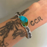 Heavyweight Stamped Cuff- Size S/M- Royston Turquoise and Chunky Sterling Silver Bracelet