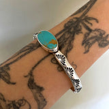 Heavyweight Stamped Cuff- Size L/XL- Royston Turquoise and Chunky Sterling Silver Bracelet
