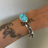 Heavyweight Stamped Cuff- Size XS/S- Turquoise Mountain Turquoise and Chunky Sterling Silver Bracelet
