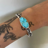 Heavyweight Stamped Cuff- Size XS/S- Turquoise Mountain Turquoise and Chunky Sterling Silver Bracelet