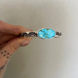 Heavyweight Stamped Cuff- Size XS/S- Turquoise Mountain Turquoise and Chunky Sterling Silver Bracelet