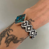 The Zig Zag Cuff- Size XS/S- Morenci II Turquoise/Angel Wing Variscite/Bamboo Mountain Turquoise and Stamped Sterling Silver Bracelet