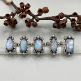 Celestial Rainbow Moonstone Ring- Size 9- Rainbow Moonstone and Sterling Silver