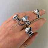 The Snow Globe Ring- Dendritic Opal and Sterling Silver- Size 7