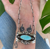 The Aura Necklace- Natural Royston Turquoise and Sterling Silver- 18" Sterling Paperclip Chain