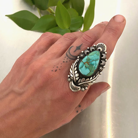 The Nightbloom Ring- Royston Turquoise and Sterling Silver- Finished to Size or as a Pendant