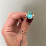 Natural Royston Turquoise and Solid 14k Gold Ring- Size 7.5 (can be sized up 1/2 size)