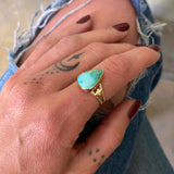 Natural Royston Turquoise and Solid 14k Gold Ring- Size 7.5 (can be sized up 1/2 size)