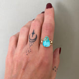 Natural Royston Turquoise and Solid 14k Gold Ring- Size 7.5 (can be sized up 1/2 size)