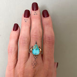Natural Royston Turquoise and Solid 14k Gold Ring- Size 7.5 (can be sized up 1/2 size)
