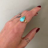 Natural Royston Turquoise and Solid 14k Gold Ring- Size 7.5 (can be sized up 1/2 size)