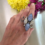 The Dragonfly Ring- Blue Lace Agate and Sterling Silver- Finished to Size or as a Pendant