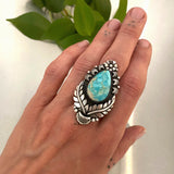 The Nightbloom Ring- Royston Turquoise and Sterling Silver- Finished to Size or as a Pendant